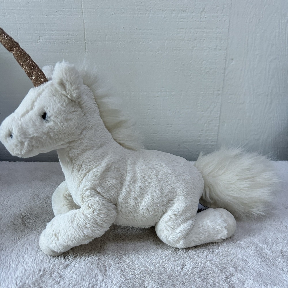 Jellycat Medium LUNA Unicorn 12" Plush Stuffed Animal White W/ Glitter Gold Horn